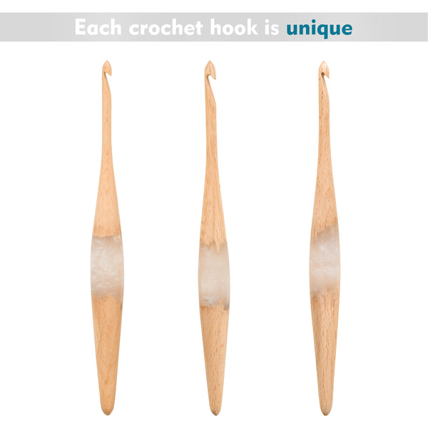 Ommi Ergonomic Handle Crochet Hooks | Handcrafted 7’’ Steam Beech Wood & Resin Mix Crochet Hook | Knitting Needle, Craft Yarn Weave | Best Gift!