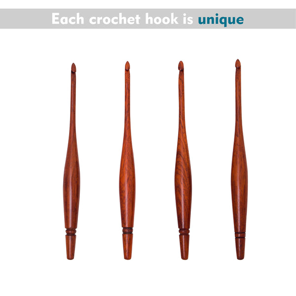 Ommi Ergonomic Handle Crochet Hooks | Handcrafted 6.7’’ Padauk Wood Crochet Hook | Knitting Needle, Craft Yarn Weave | Best Gift!