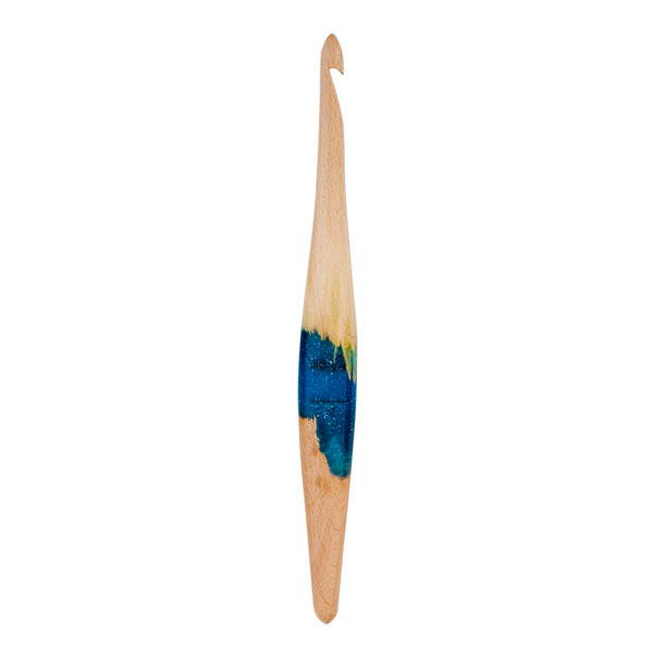 Ommi Ergonomic Handle Crochet Hooks | Handcrafted 6.7’’ Steam Beech Wood & Blue Resin Mix Crochet Hook | Knitting Needle, Craft Yarn Weave | Best Gift!