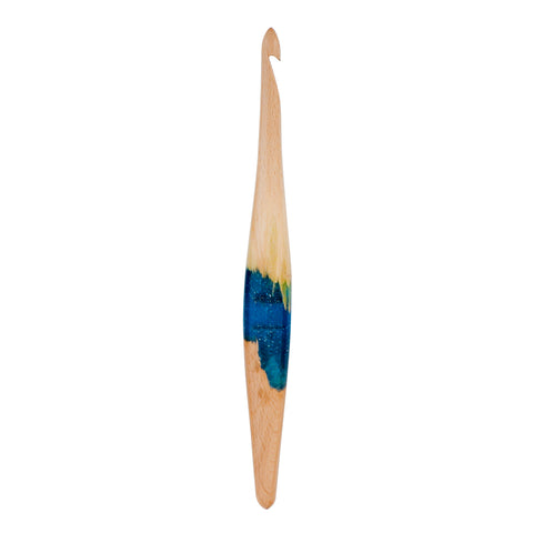 Ommi Ergonomic Handle Crochet Hooks | Handcrafted 6.7’’ Steam Beech Wood & Blue Resin Mix Crochet Hook | Knitting Needle, Craft Yarn Weave | Best Gift!