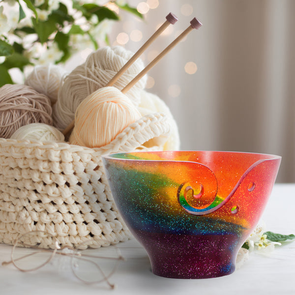 Ommi Handcrafted Resin Yarn Bowl, Knitting Resin Storage Bowl, Crochet Kit Organizer. (Rainbow)