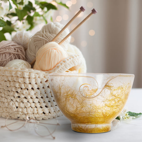 Ommi Handcrafted Resin Yarn Bowl, Knitting Resin Storage Bowl, Crochet Kit Organizer. (Golden)