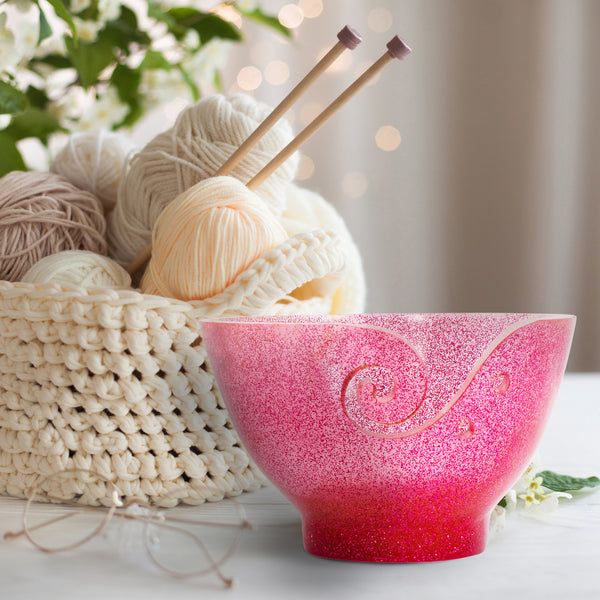 Ommi Handcrafted Resin Yarn Bowl, Knitting Resin Storage Bowl, Crochet Kit Organizer. (Pink Glitter)