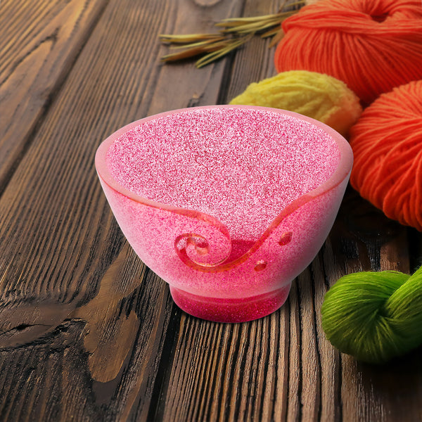 Ommi Handcrafted Resin Yarn Bowl, Knitting Resin Storage Bowl, Crochet Kit Organizer. (Pink Glitter)