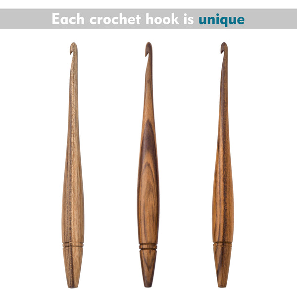 Ommi Ergonomic Handle Crochet Hooks | Handcrafted 7’’ Teak Wood Crochet Hook | Knitting Needle, Craft Yarn Weave | Best Gift!