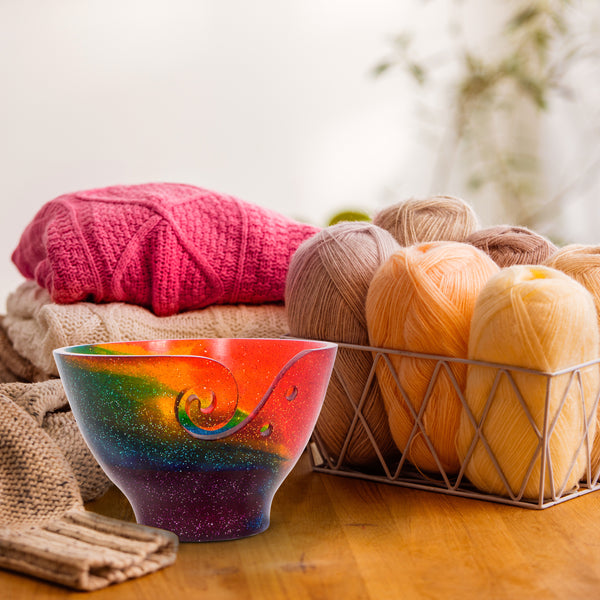 Ommi Handcrafted Resin Yarn Bowl, Knitting Resin Storage Bowl, Crochet Kit Organizer. (Rainbow)