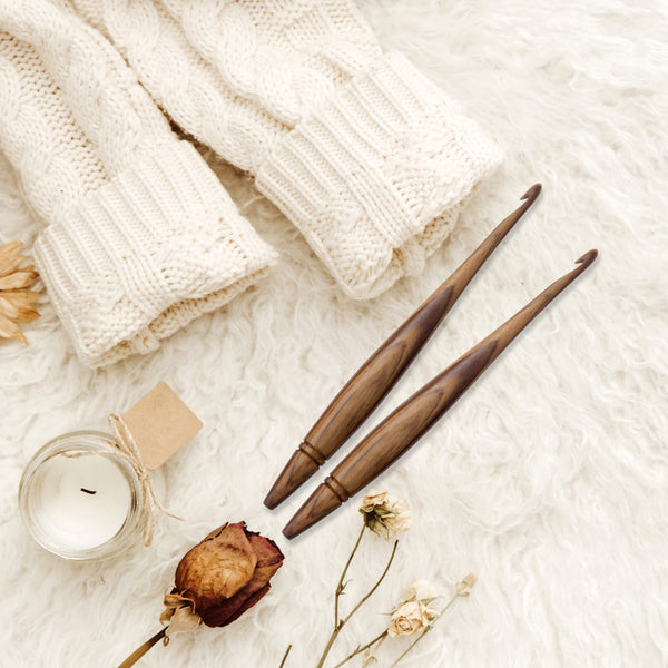 Ommi Ergonomic Handle Crochet Hooks | Handcrafted 7’’ Teak Wood Crochet Hook | Knitting Needle, Craft Yarn Weave | Best Gift!