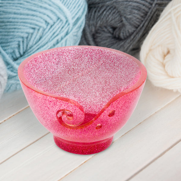 Ommi Handcrafted Resin Yarn Bowl, Knitting Resin Storage Bowl, Crochet Kit Organizer. (Pink Glitter)