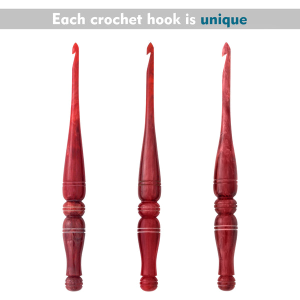 Ommi Ergonomic Handle Crochet Hooks | Handcrafted 7’’ Red Swirl Crochet Hook | Knitting Needle, Craft Yarn Weave | Best Gift!